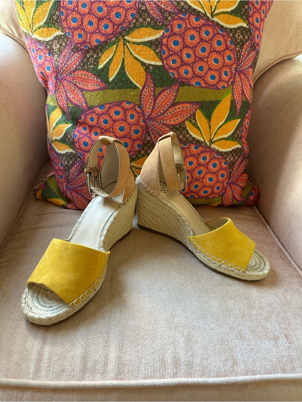 Women’s Yellow Espadrille Wedge Sandals with Ankle Strap